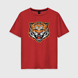 Футболка оверсайз женская Грозный тигр, цвет: красный