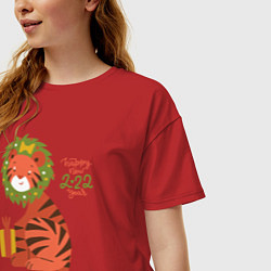 Футболка оверсайз женская Новогодний Тигр, цвет: красный — фото 2