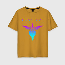 Женская футболка оверсайз BON JOVI NEON LOGO HEART