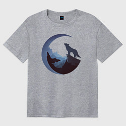 Футболка оверсайз женская Волк и луна, цвет: меланж