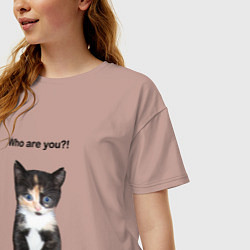Футболка оверсайз женская Кот с вопросом, цвет: пыльно-розовый — фото 2