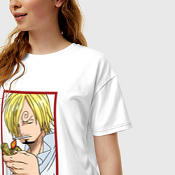 Футболка оверсайз женская Санджи закуривает, цвет: белый — фото 2