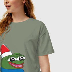 Футболка оверсайз женская Pepe, pepe happy, Пепе хеппи, pepe happy new year, цвет: авокадо — фото 2