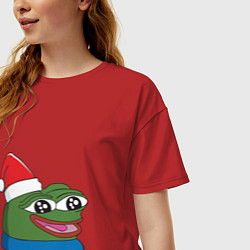 Футболка оверсайз женская Pepe, pepe happy, Пепе хеппи, pepe happy new year, цвет: красный — фото 2