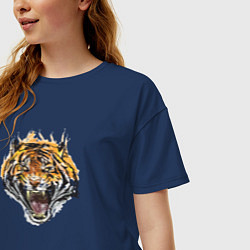 Футболка оверсайз женская Ярость тигра, цвет: тёмно-синий — фото 2