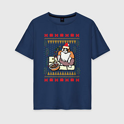 Женская футболка оверсайз Рождественский свитер Котик с колечками