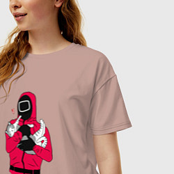 Футболка оверсайз женская Игра в кальмара - милый котик, цвет: пыльно-розовый — фото 2