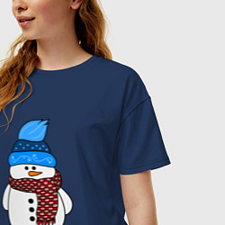 Футболка оверсайз женская Снеговик в шапочке, цвет: тёмно-синий — фото 2