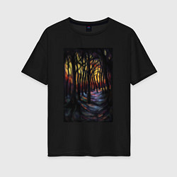 Женская футболка оверсайз Деревья в ночи