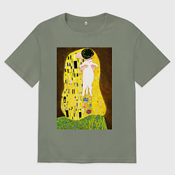 Женская футболка оверсайз Густав Климт влюблённые поцелуй с котом