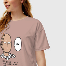 Футболка оверсайз женская Список тренировки Сайтама One Punch-Man, цвет: пыльно-розовый — фото 2