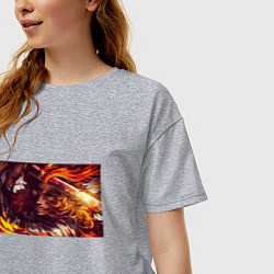 Футболка оверсайз женская Взгляд Ренгоку Клинок рассекающий демонов, цвет: меланж — фото 2