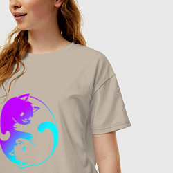 Футболка оверсайз женская ИНЬ ЯНЬ КОТИКИ В НЕОНЕ, цвет: миндальный — фото 2