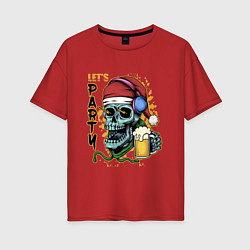 Футболка оверсайз женская Skull Santa, цвет: красный
