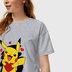 Футболка оверсайз женская ПИКАЧУ И СЕРДЕЧКО POKENON PIKACHU LOVE, цвет: меланж — фото 2