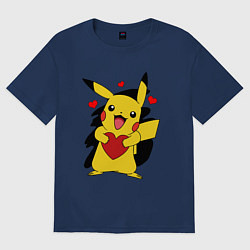 Футболка оверсайз женская ПИКАЧУ И СЕРДЕЧКО POKENON PIKACHU LOVE, цвет: тёмно-синий