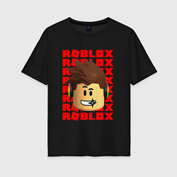 Футболка оверсайз женская ROBLOX RED LOGO LEGO FACE, цвет: черный