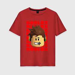 Женская футболка оверсайз ROBLOX RED LOGO LEGO FACE