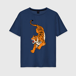 Женская футболка оверсайз Агрессивный коварный тигр