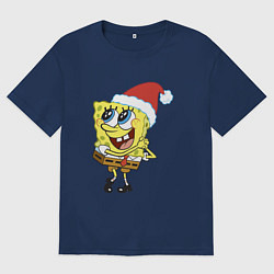 Женская футболка оверсайз Рождественский Спанч Боб