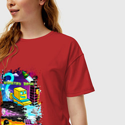 Футболка оверсайз женская Geometry Dash: Pixel Logo, цвет: красный — фото 2