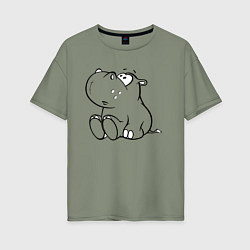 Футболка оверсайз женская Бегемотик детский cotton theme, цвет: авокадо