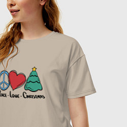 Футболка оверсайз женская Peace Love and Christmas, цвет: миндальный — фото 2