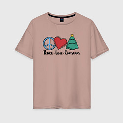 Женская футболка оверсайз Peace Love and Christmas