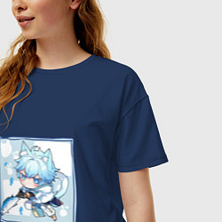 Футболка оверсайз женская Котик Чун Юй в деле, цвет: тёмно-синий — фото 2