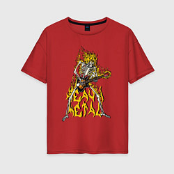 Женская футболка оверсайз Горящий скелет гитарист