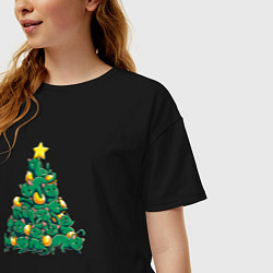 Футболка оверсайз женская Christmas Tree Made Of Green Cats, цвет: черный — фото 2