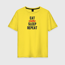 Футболка оверсайз женская Eat оливье Sleep Repeat, цвет: желтый