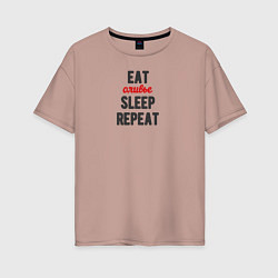 Женская футболка оверсайз Eat оливье Sleep Repeat