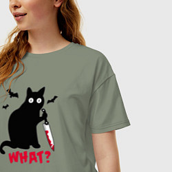 Футболка оверсайз женская What? Кот маньяк, цвет: авокадо — фото 2