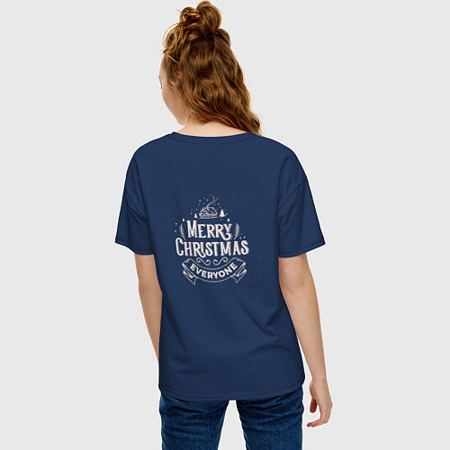 Женская футболка оверсайз Лого Дед Мороза / Тёмно-синий – фото 4