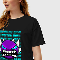 Футболка оверсайз женская GEOMETRY DASH ФИОЛЕТОВЫЙ ДЕМОН ГЕОМЕТРИЯ, цвет: черный — фото 2
