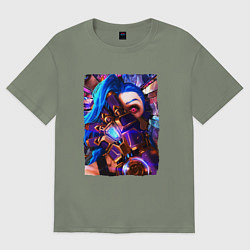 Футболка оверсайз женская ARCANE LOL JINX FACE LEAGUE OF LEGENDS, цвет: авокадо