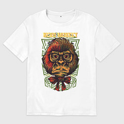 Женская футболка оверсайз Обезьяна ботан