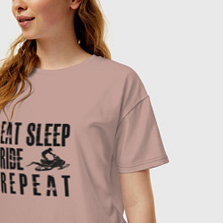 Футболка оверсайз женская Eat, sleep, ride, repeat, цвет: пыльно-розовый — фото 2
