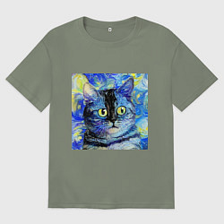 Женская футболка оверсайз Кот ван Гога Настроение