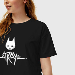 Футболка оверсайз женская Stray: White Logo, цвет: черный — фото 2