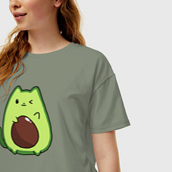Футболка оверсайз женская Avo cat o подмигивает, цвет: авокадо — фото 2