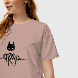 Футболка оверсайз женская Stray: Black Logo, цвет: пыльно-розовый — фото 2
