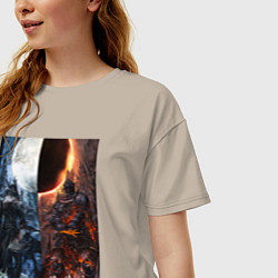 Футболка оверсайз женская Dark Souls x Bloodborne Дарк Соулс, цвет: миндальный — фото 2