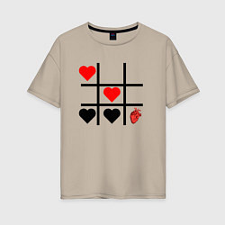 Женская футболка оверсайз Сердечки Крестики нолики