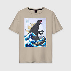 Женская футболка оверсайз Godzilla in The Waves Eastern