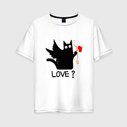 Футболка оверсайз женская LOVE CAT WHAT cat, цвет: белый