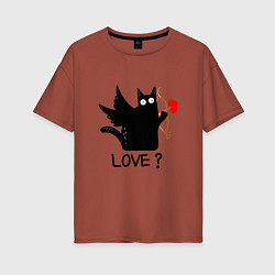 Футболка оверсайз женская LOVE CAT WHAT cat, цвет: кирпичный