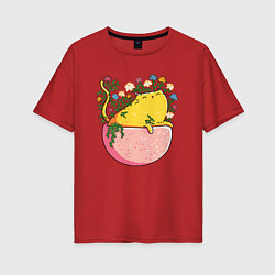 Женская футболка оверсайз Цветочный котя