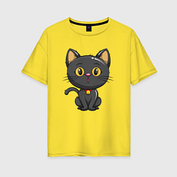 Женская футболка оверсайз Черный маленький котенок